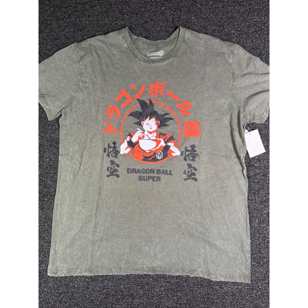 Dragon Ball Super Goku Ramen Graphic T-Shirt Mens 2XL Olive Green Acid Wash New